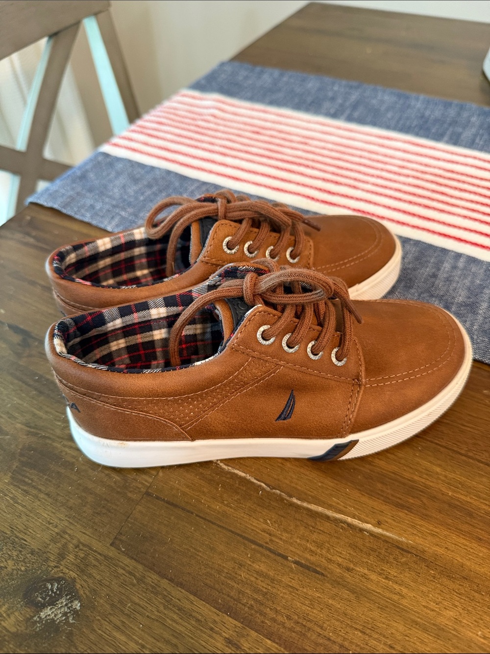 Nautica Men's Tan Boat Shoes with Plaid Lining
